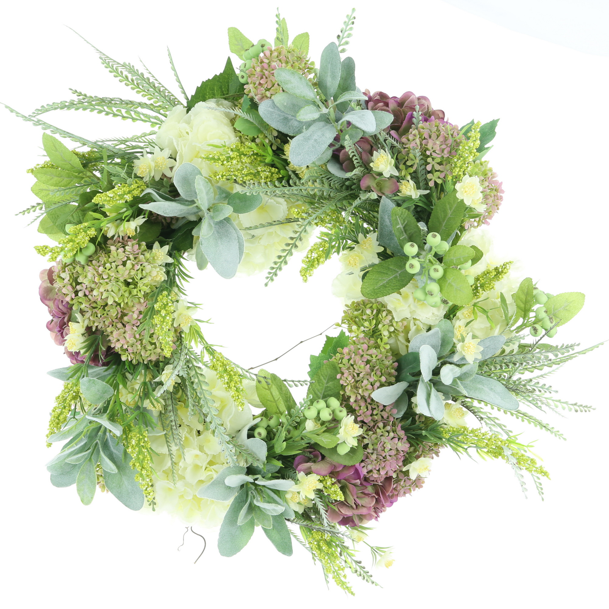 Assorted Hydrangea, Lamb's Ear And Berry Wreath Wreaths
