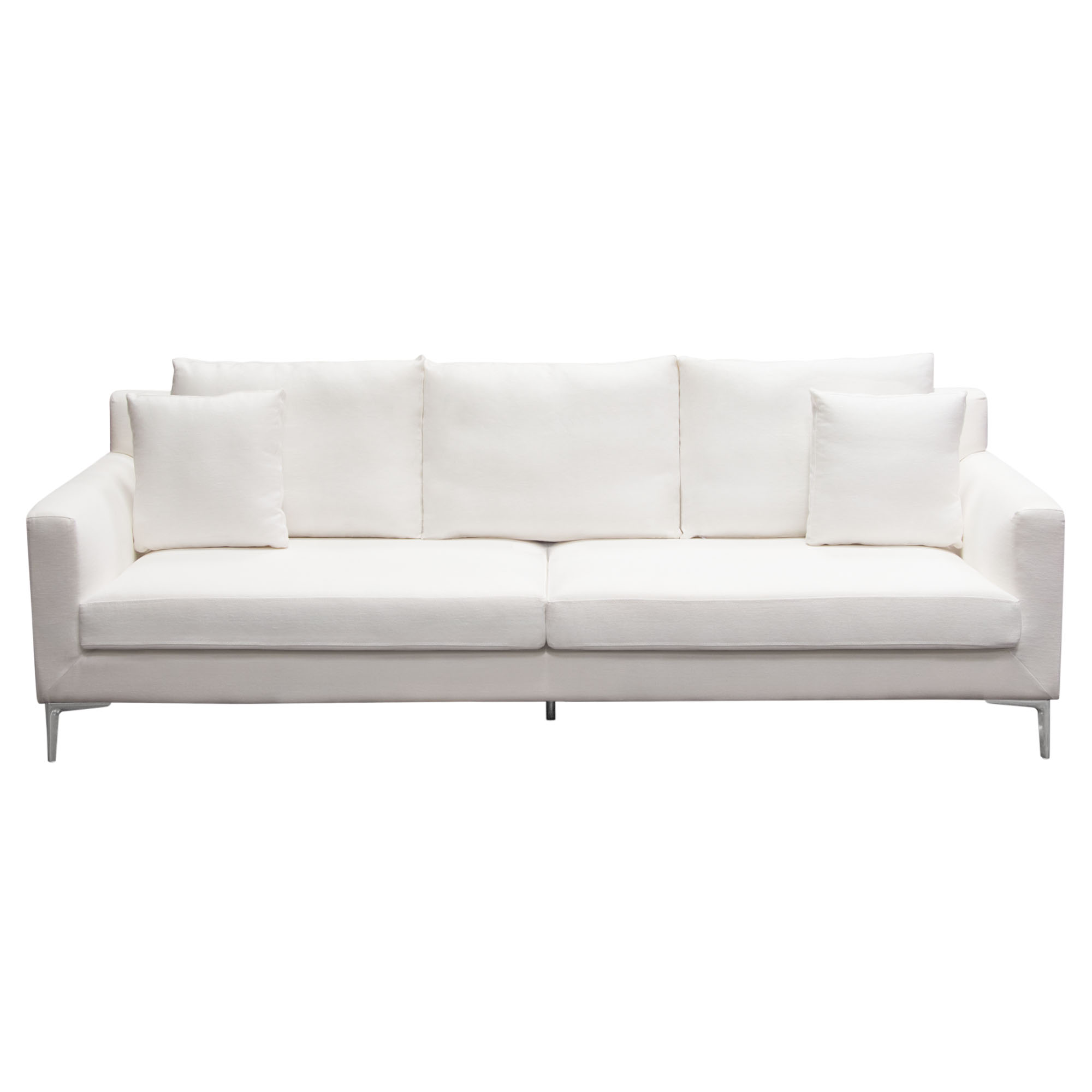 Diamond Sofa Seattle Loose Back Sofa In White Linen W/ Polished Silver