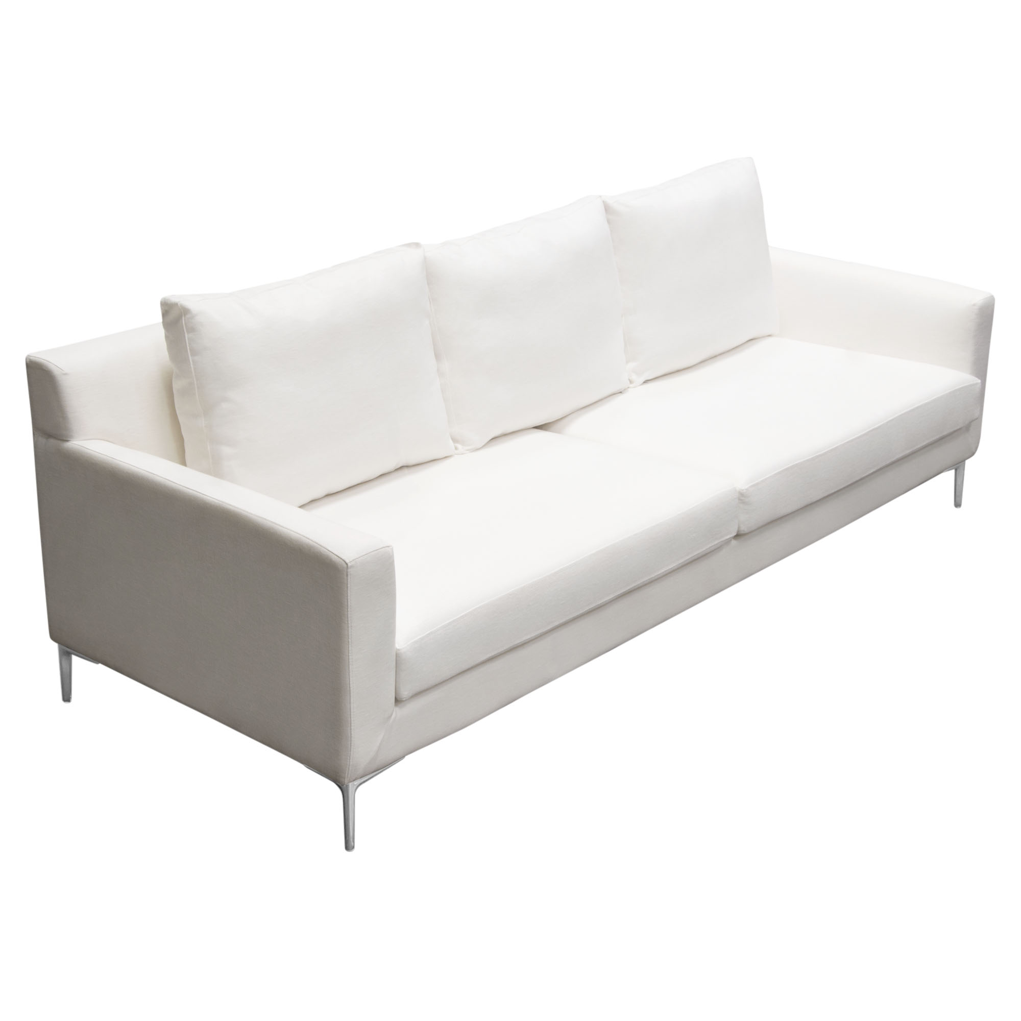 Diamond Sofa Seattle Loose Back Sofa In White Linen W/ Polished Silver