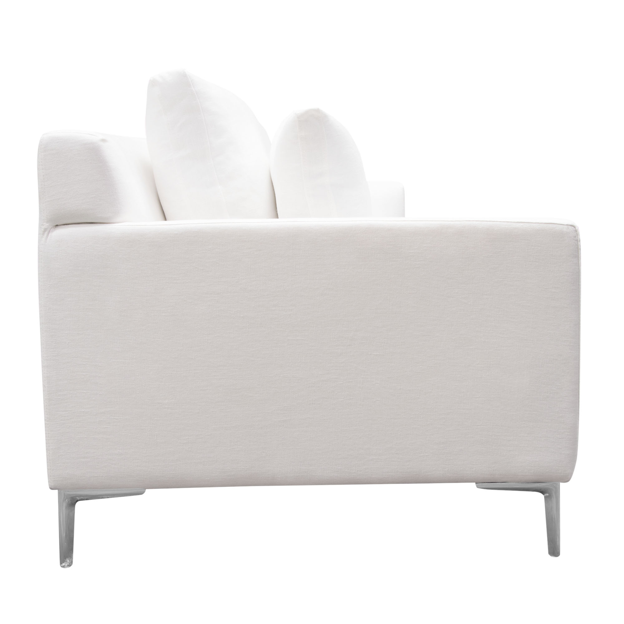 Diamond Sofa Seattle Loose Back Sofa In White Linen W/ Polished Silver