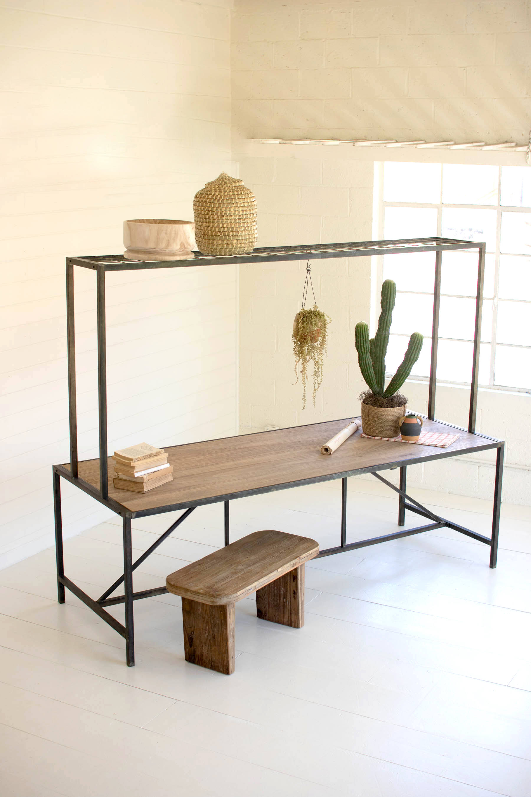 Metal Store Display Table With Wooden Top Console Tables