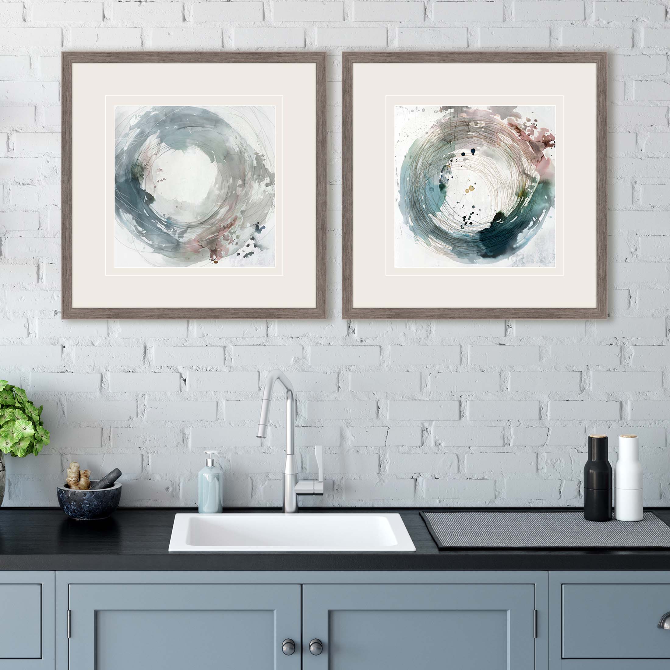 Paragon Wall Art S/2 Blue Transitional Geometrics Framed Art (26x26) Wall Art By